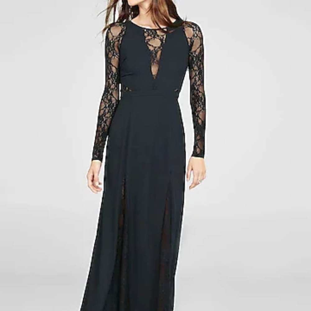 Black Lace Sleeve And Inset Maxi Dress